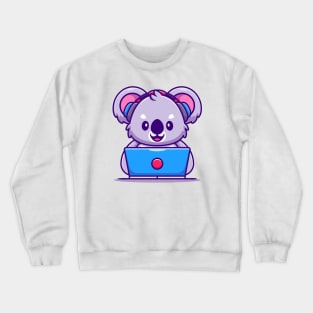 Cute Koala Working on Laptop With Headphone Crewneck Sweatshirt